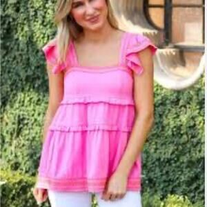 J. Marie Calli Pink Ruffle Tiered Babydoll Top Women’s Size Medium